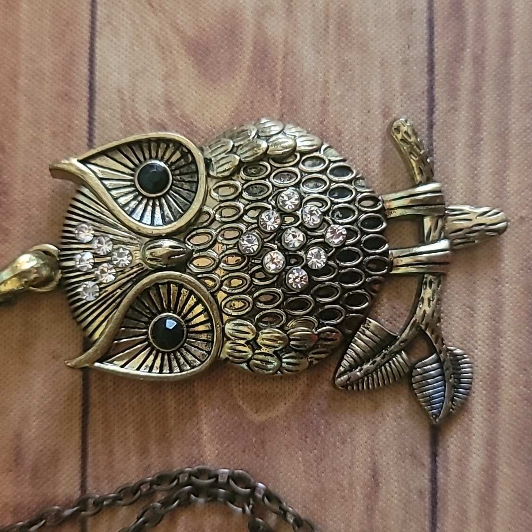 Owl Vintage Metal Brass With Rhinestones 14